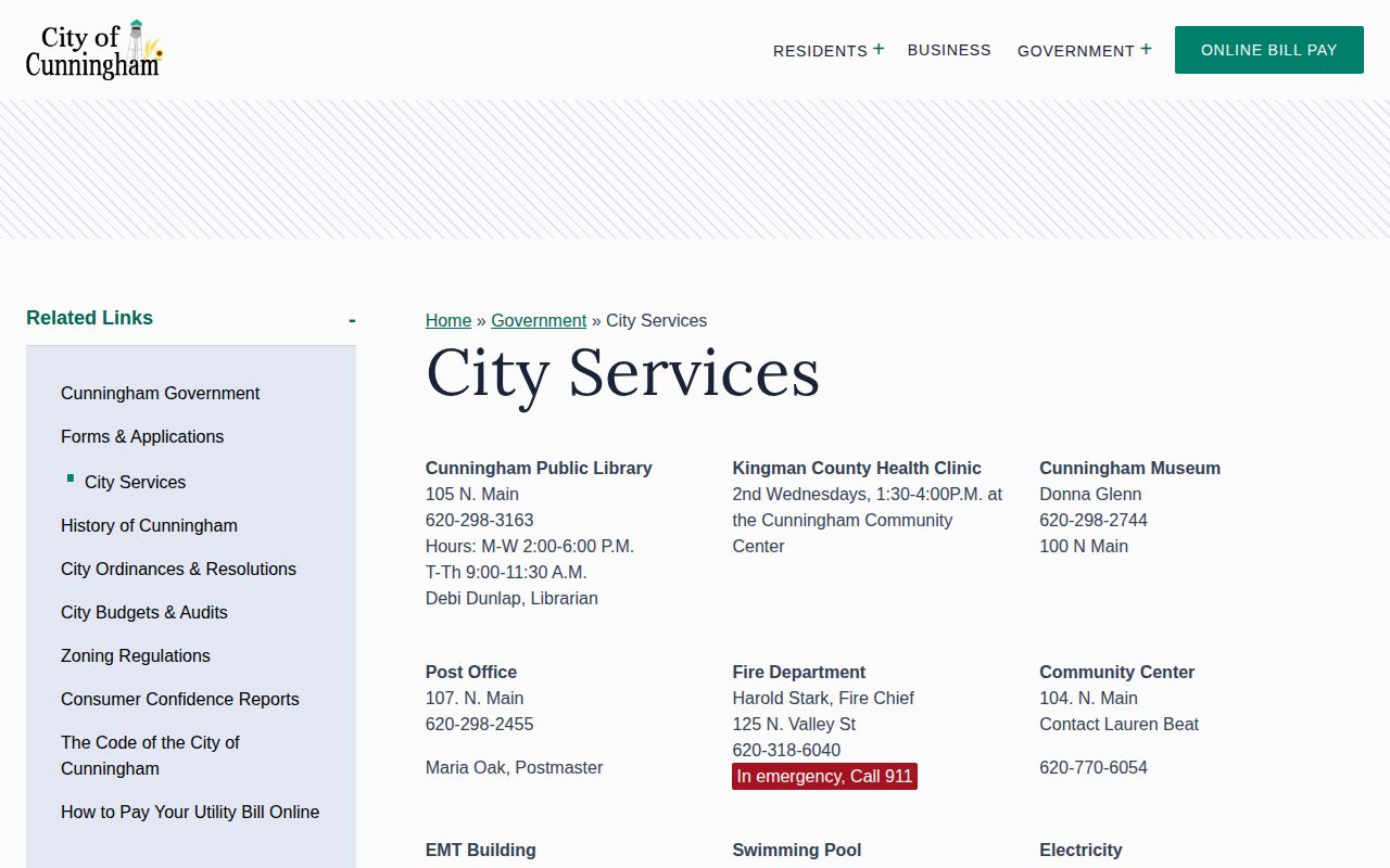 Cunningham official city services directory